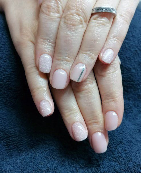 Classy Nude Nails With Silver Line For Women