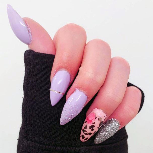 Classy Sugar Nails With Leopard Print Lavendar Color Women