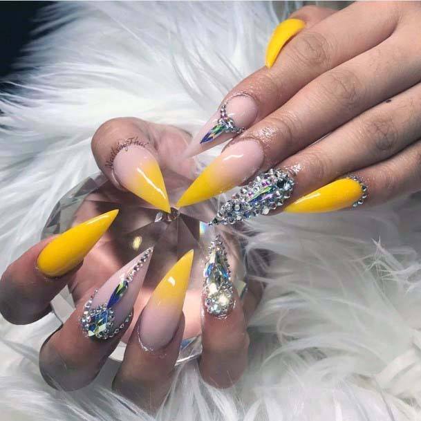 Claw Nails Bling And Bright Yellow For Women