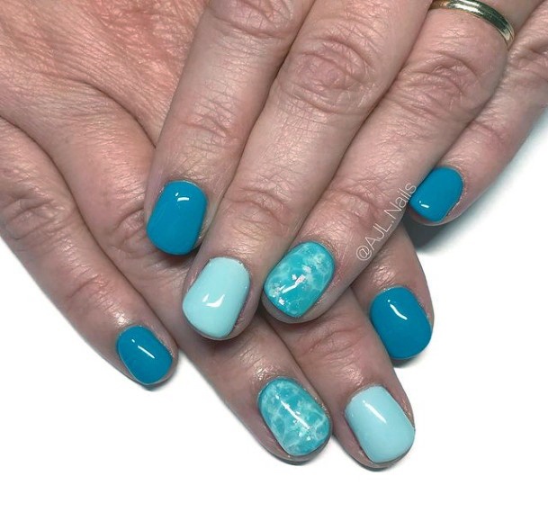 Clean Bold Water Blue Nails Women