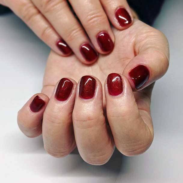 Clean Dark Cherry Red Colored Nails