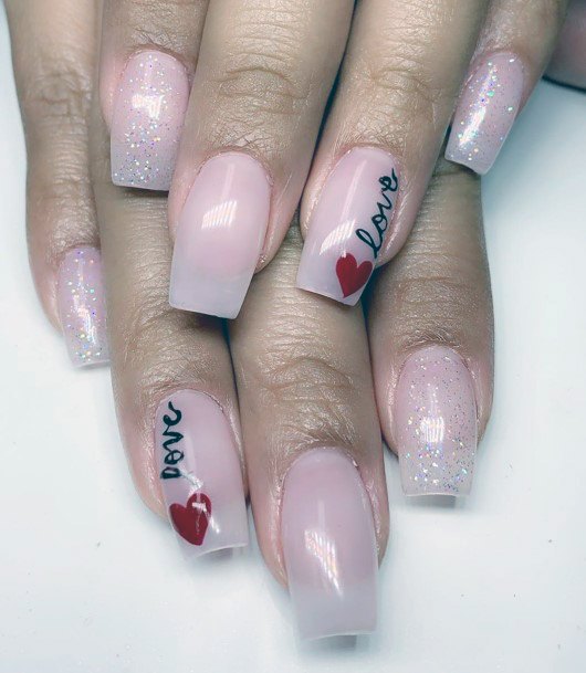 Clear Pink Nails With Love Symbol Women