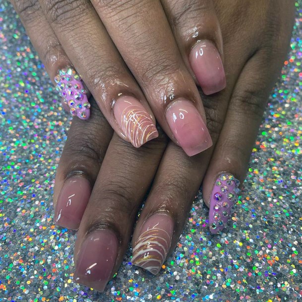 Clear Pink Nails With Stones Women