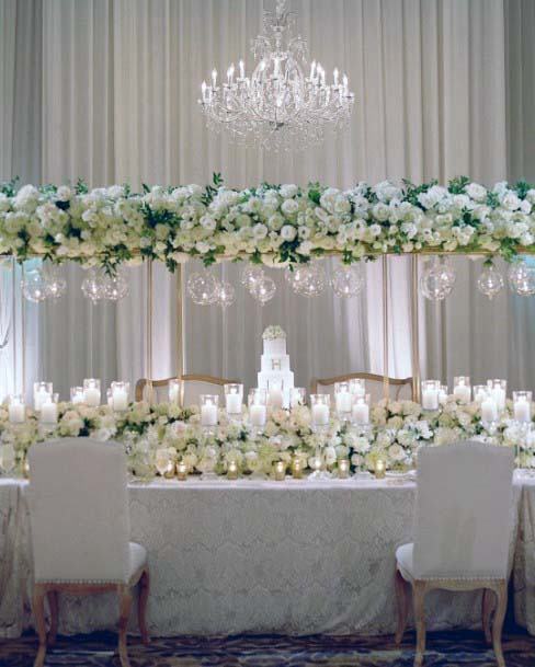 Clear White Roses And Candles Decor Wedding Head Table