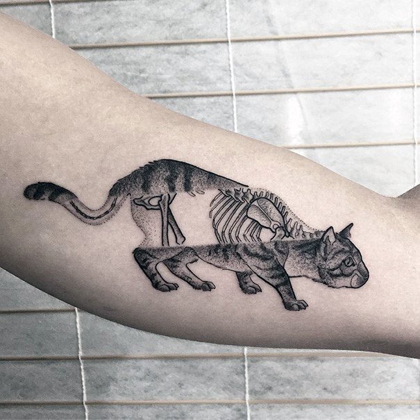 Clever Cat Tattoo For Women Skeletal