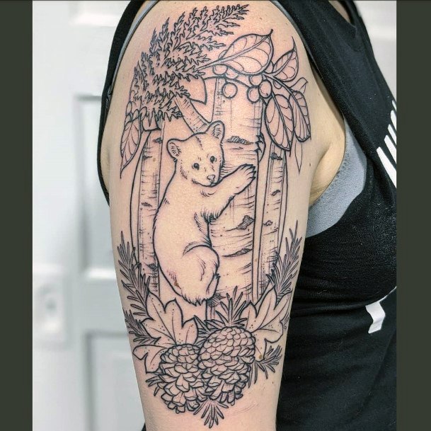 Climbing Baby Bear And Fruits Tattoo Womens Arms