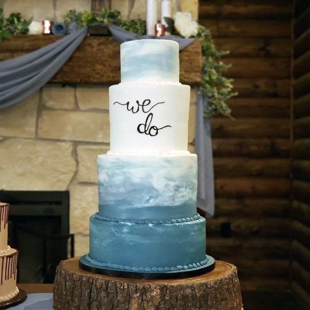 Clouds Art Blue And White Wedding Cake