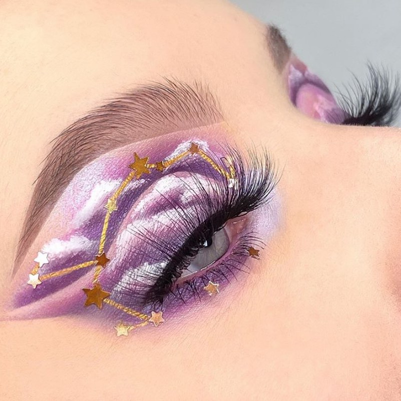 Cloudy Purple Sky With Golden Stars Eyeliner Look For Women