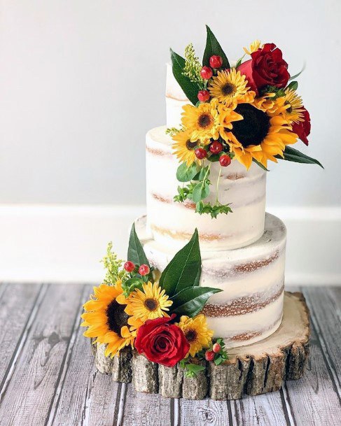 Clustered Sunflowers Decor Womens Wedding Cake