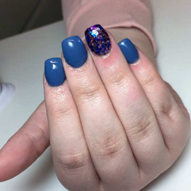 Cobalt Blue Nails With Brown Accent Women