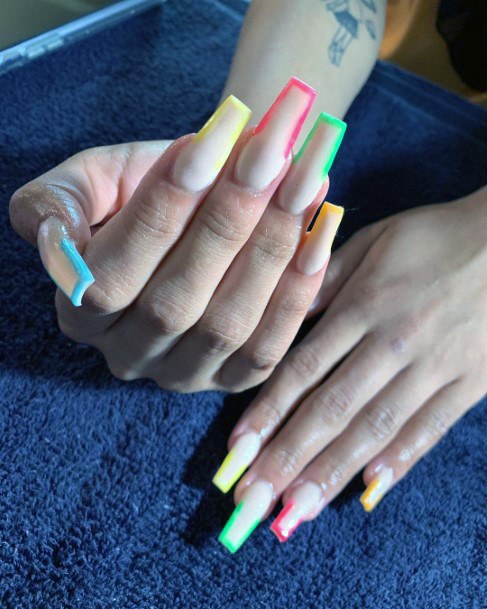 Coffin Nails Colorful Tips Ideas For Women