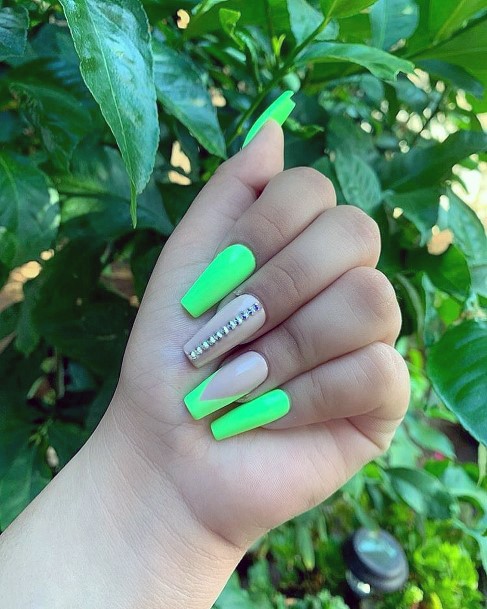 45 Neon Green Long Coffin Nails Sanscompro Misaucun 