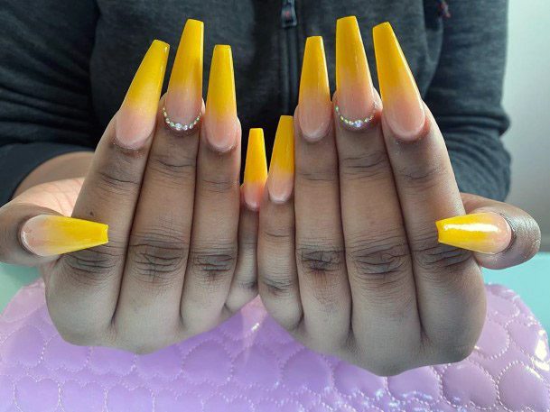 Coffin Shaped Yellow Ombre Nails Women