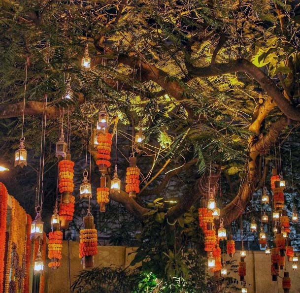 Coiled Marigolds On Lanterns Wedding Tree Decor