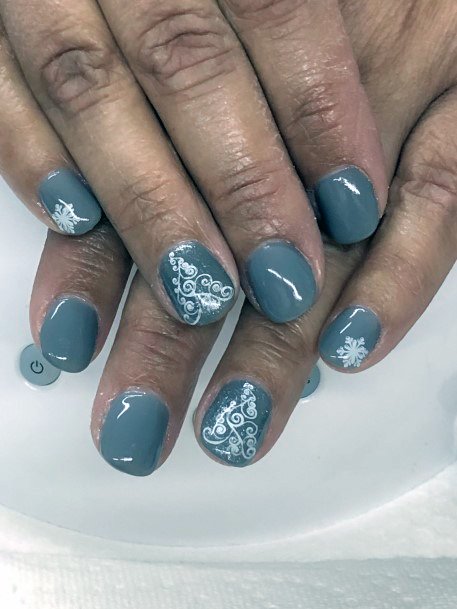 Cold Blue And Grey Snow Nails Women