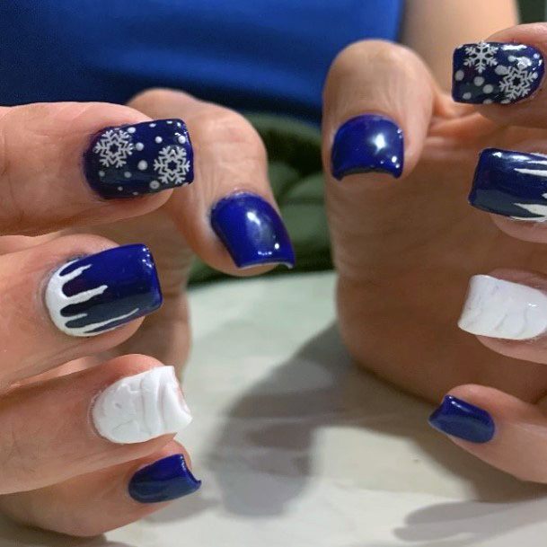 Cold Snow Themed Festive Blue And White Nails For Women