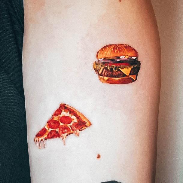 Color Realistic With Cheeseburger Forearm Elaborate Styles For Womens Pizza Tattoo