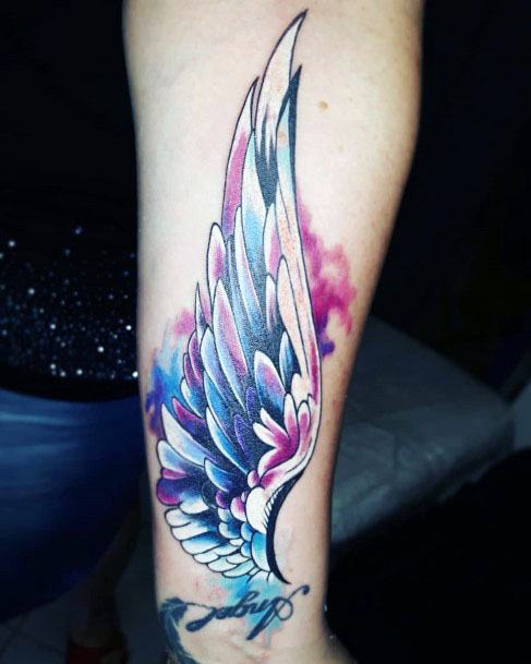 Color Splashed Angel Wings Tattoo Women