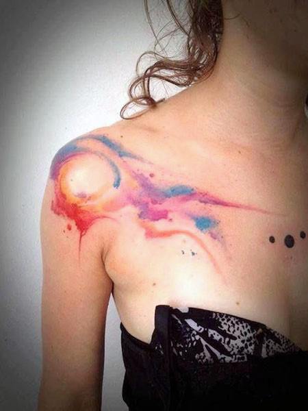 Color Spread Womens Chest Tattoo