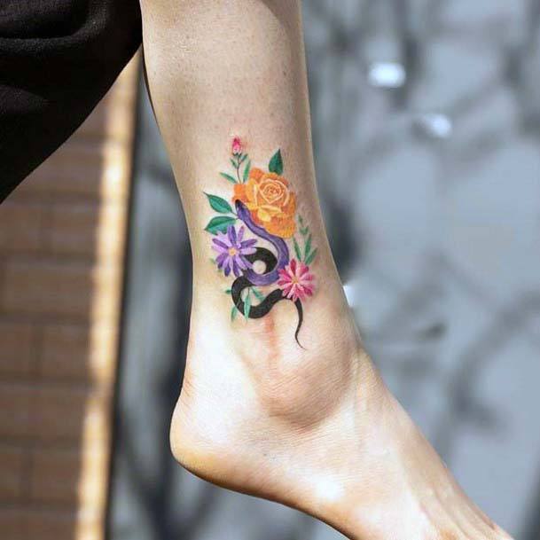 Colored Ankle Tattoo For Women