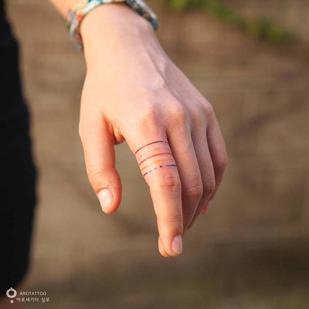 Colored Bands Womens Finger Tattoo