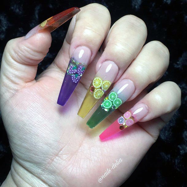 Colored Citrus Fruits Transparent Nails For Women