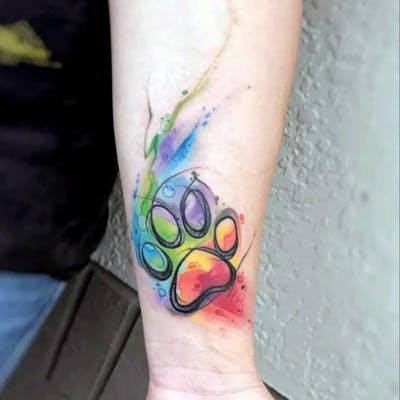 Colored Dog Paw Tattoo For Women Water Color