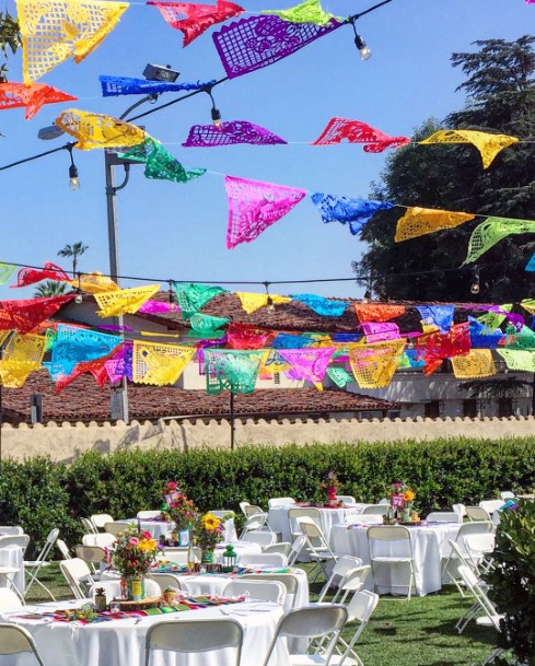 Colored Flags Ceiling Decor Mexican Wedding Trend