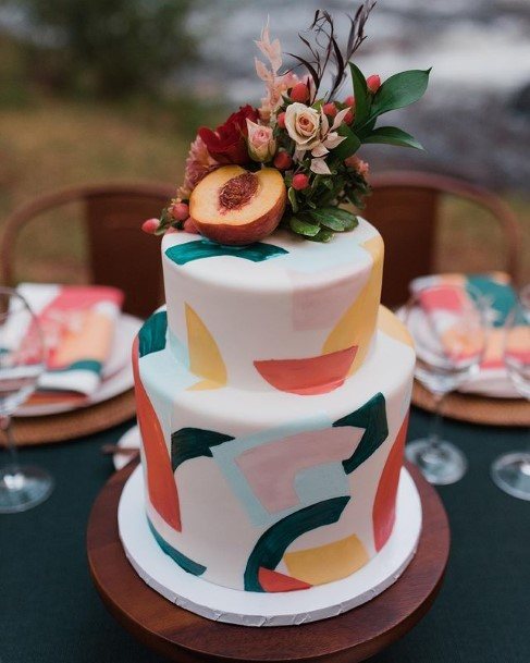 Colored Funky 2 Tiered Wedding Cake