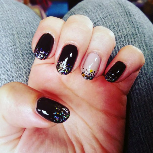 Colored Glitter On Black Nails Women