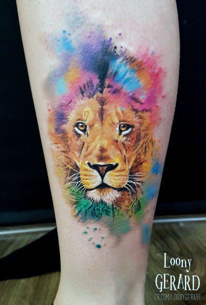 Colored Lion Tattoo For Women