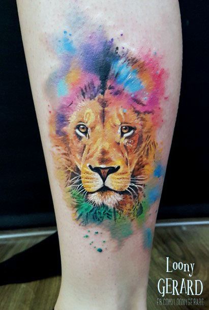 colorful lion tattoo