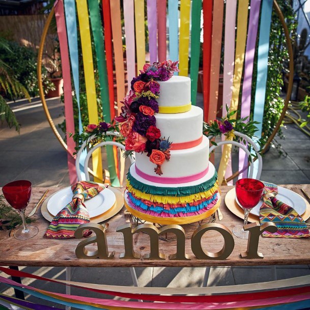 Colored Ribbons And Cake Mexican Wedding Decorations