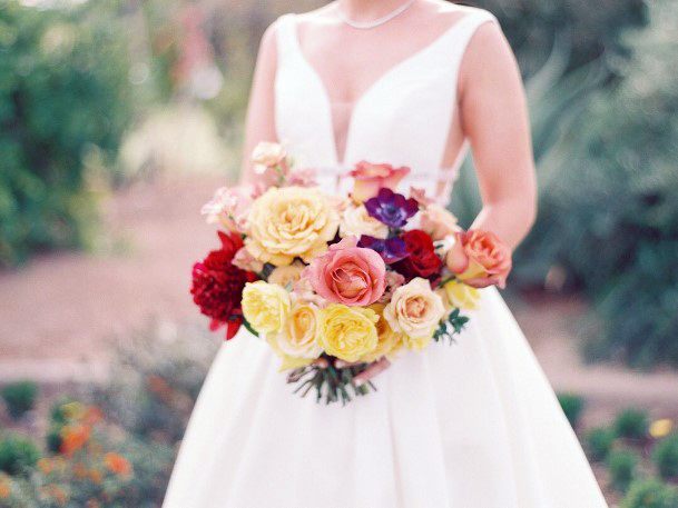 Colored Rose Bunch And Yellow Wedding Flowers