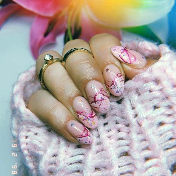 Colored Scratches Design On Light Pink Nails