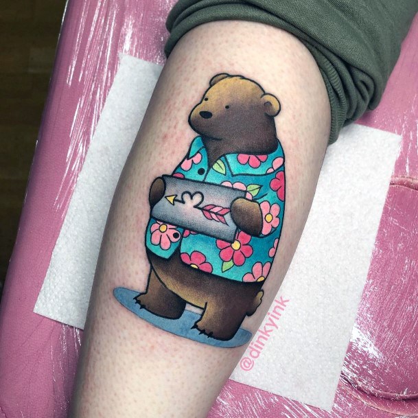 Colored Shirt Bear Love Tattoo For Women