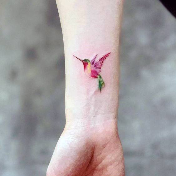 Colored Small Bird Tattoo Womens Hands