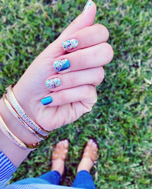 Colored Sparkles On Spring Nails Women