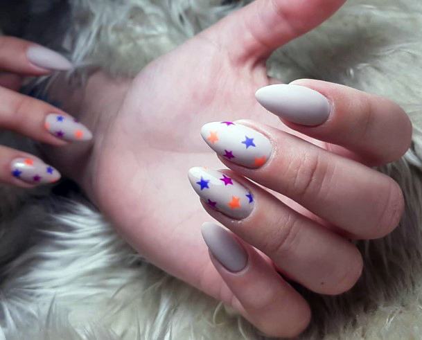 Colored Stars Attractive Gray Nails