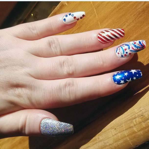 Colored Stones 4th Of July Nails
