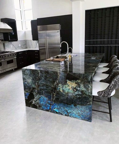 Colorful Black And Blue Quartzite Kitchen Countertop Ideas