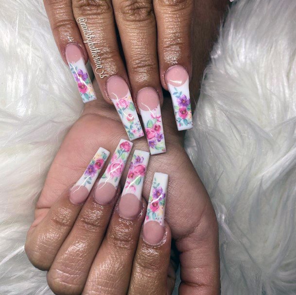 Colorful Blooms On Tips Manicure Nail Ideas For Women