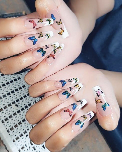 Colorful Butterflies On Nails Women
