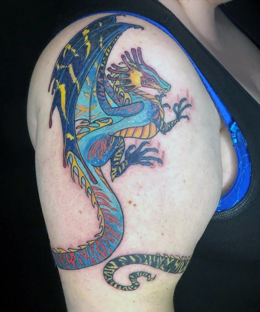 Colorful Dragon Tattoo Womens Arms