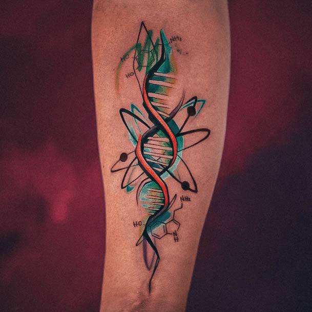 Colorful Forearm Stellar Body Art Tattoo For Girls Dna