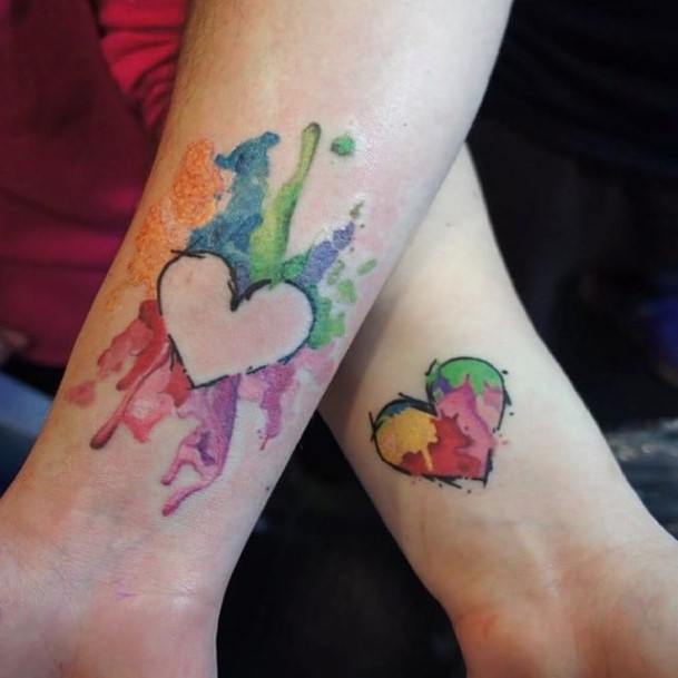 Colorful Juicy Heart Couple Tattoo Wrists