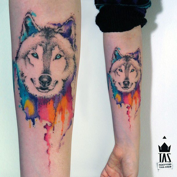 Colorful Paint Dog Tattoo Women