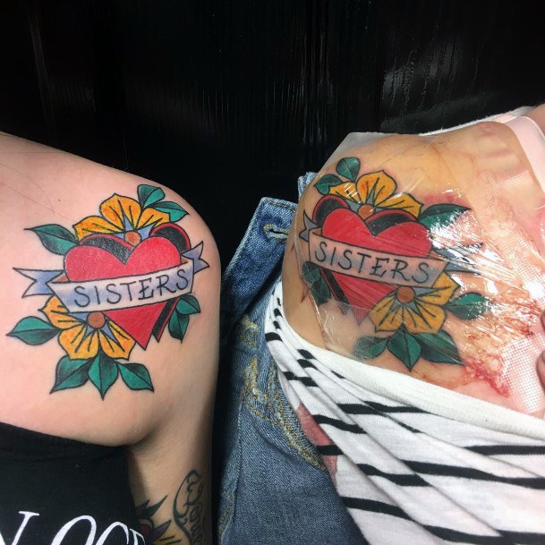 Colorful Sisters Tattoo For Women