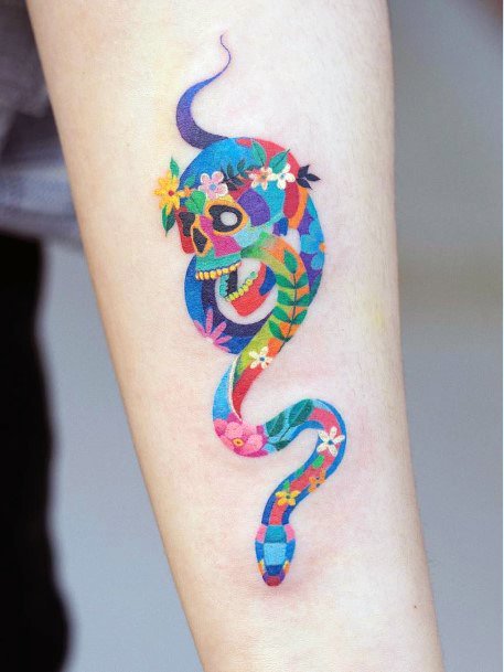 Colorful Snake Tattoo For Women