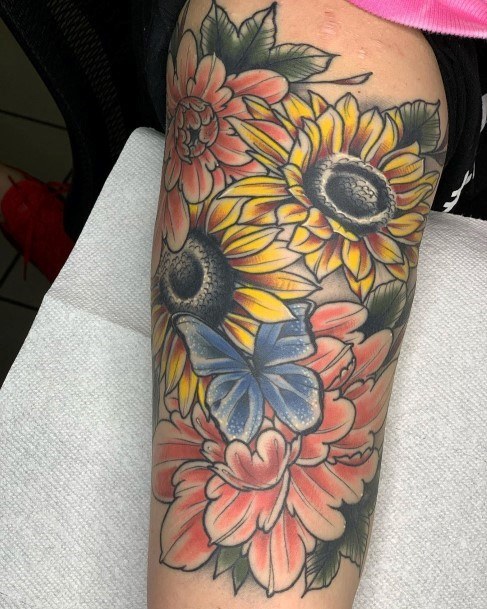 Colorful Sunflower Tattoo Womens Forearms